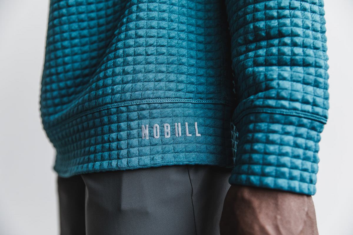 Nobull Quilted Crew Men's Pullover Grey Blue | Australia (ES2056)